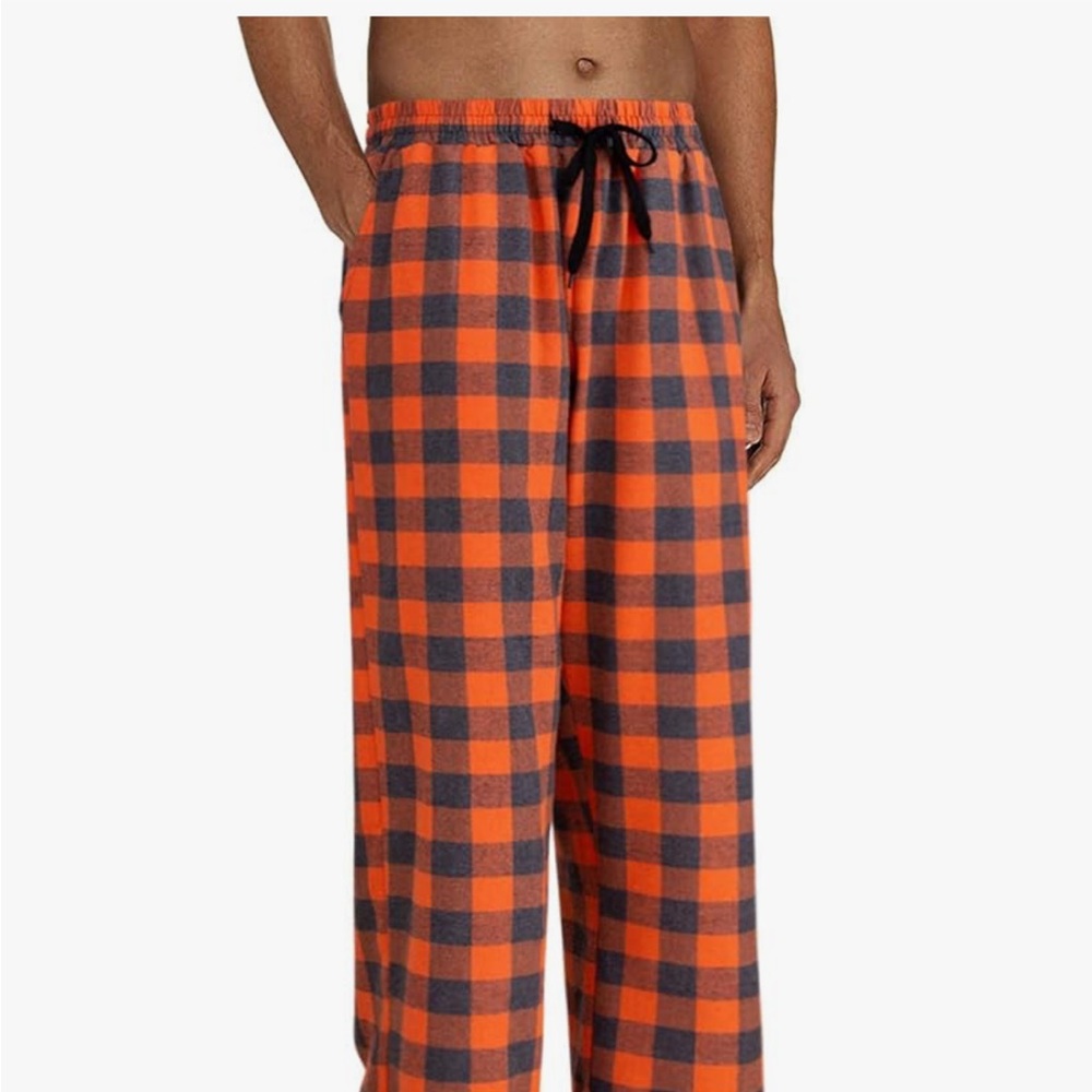 Men’s small- NEW Orange and Grey Buffalo Plaid Pajama Pants